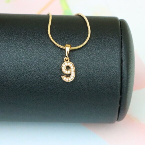 "Rose Gold Number 9 Pendant with Crystals – 18K Gold Plated Charm, XPPT1349 - Picture 5 of 13